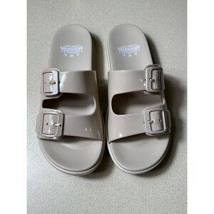 LUOFU Women's Double Buckle Strap Slide Sandals Nude Color, Size 7.5 (38) NWOT